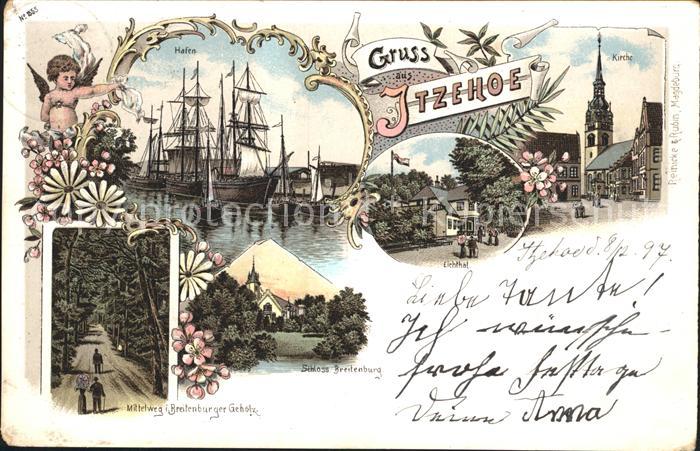 Itzehoe Hafen Kirche Eichthal Schloss Breitenburg Litho