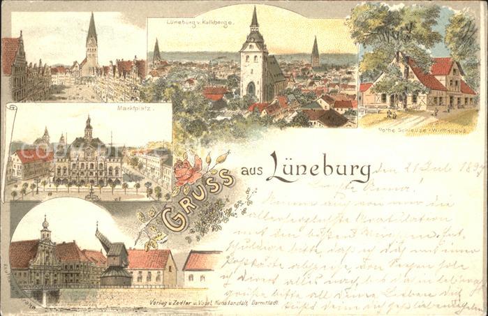 Lueneburg Sand Marktplatz Kaufhaus Krahn Wirtshaus Rote Schleuse Litho