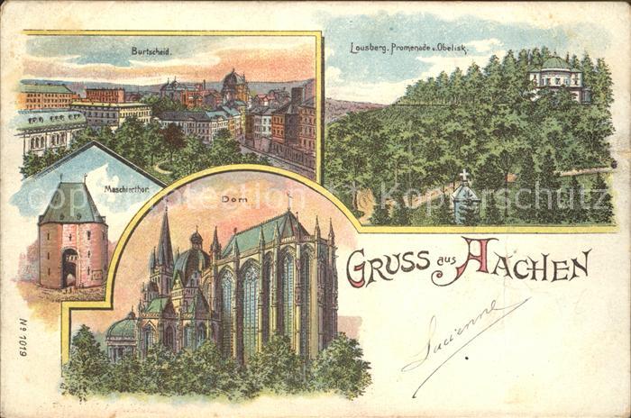 Aachen Dom Burtscheid Lousberg Obelisk Maschiertor Litho