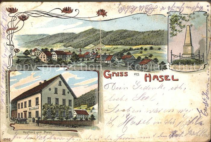 Hasel Baden Hasler Hoehle BW Gasthaus zum Maien Kriegerdenkmal Litho