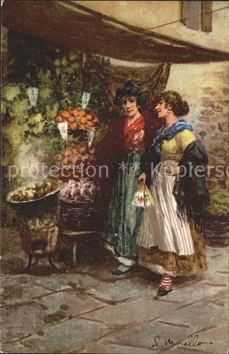 Venedig Venezia Kuenstlerkarte Frauen Obststand