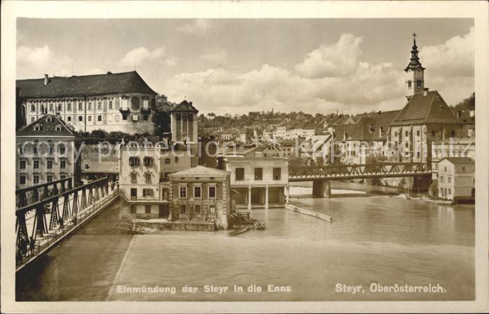 Steyr Enns Oberoesterreich Einmuendung der Steyr in die Ens