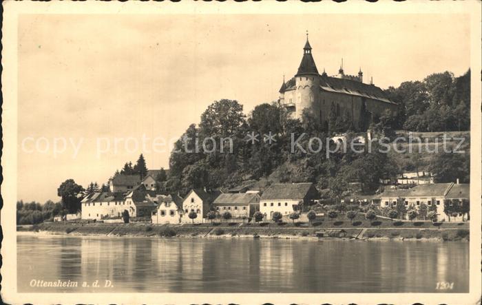 Ottensheim Teilansicht mit Burg Gasthaus zur Alm