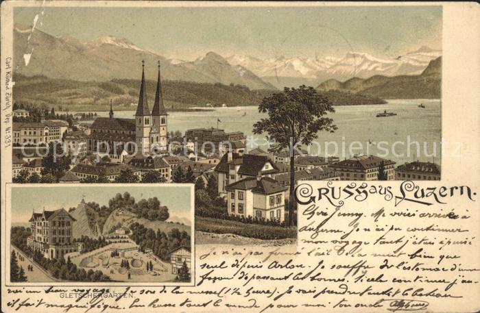 Luzern LU Ortsansicht mit Kirche Gletschergarten Vierwaldstaettersee Alpenpanora