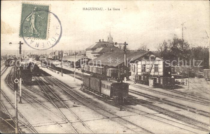 Haguenau Bas Rhin La Gare Bahnhof Eisenbahn Stempel auf AK