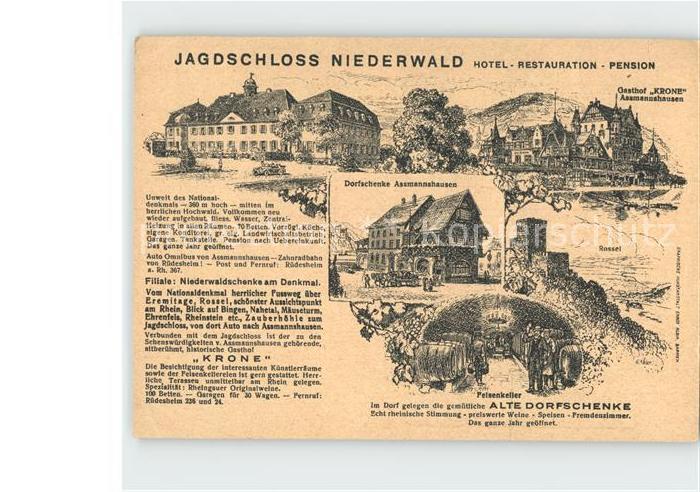 Assmannshausen Jagdschloss Niederwald Gasthof Krone Dorfschenke Rossel Felsenkel