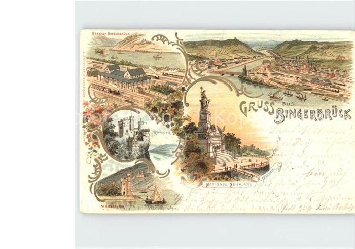 Bingerbrueck Rhein Bahnhof Panorama Nationaldenkmal Burg Rheinstein Maeuseturm