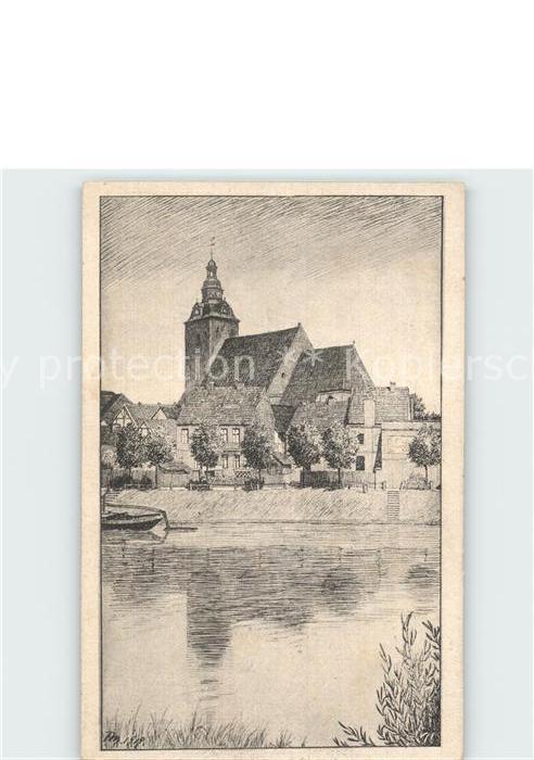 Havelberg St Laurentiuskirche mit Havel Zeichnung