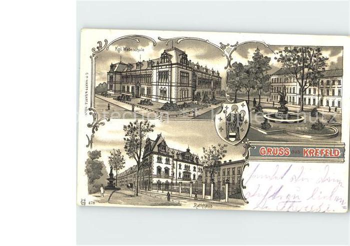 Krefeld Kgl Webeschule Rathhaus Dorfbrunnen