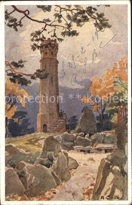 Mussbach Turm Weinbiet Kuenstlerkarte