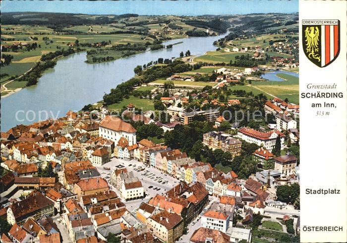 Schaerding Stadtplatz Kneipp Kuranstalt der Barmherzigen Brueder Fliegeraufnahme