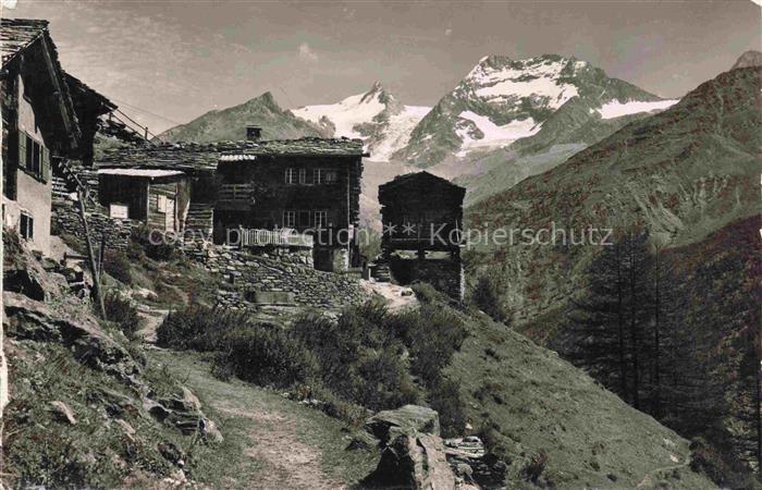 Hohnegg Saas-Fee Visp VS Dorfmotiv mit Fletschhorn und Laquinhorn