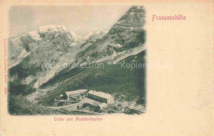 Franzenshoehe 2188m Ortler Trafoi Suedtirol IT mit Ortler und Madatschspitze