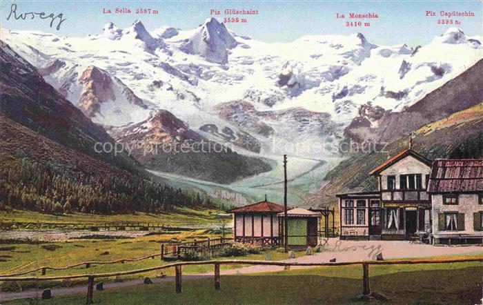 Roseg Rosegg GR Hotel Restaurant Roseggletscher mit Roseggruppe