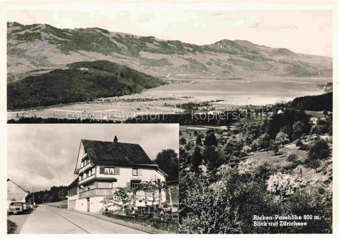 Ricken Passhoehe Uznach SG Gasthaus Kreuz Bildhaus Panorama mit Zuerichseeblick