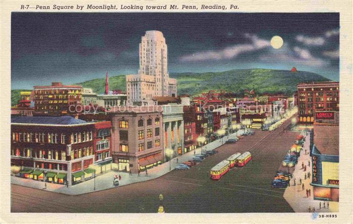 Reading Pennsylvania USA Penn Square by Moonlight Looking toward Mt Penn