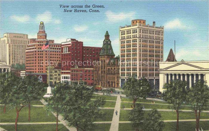 New Haven Connecticut USA View across the Green Illustration
