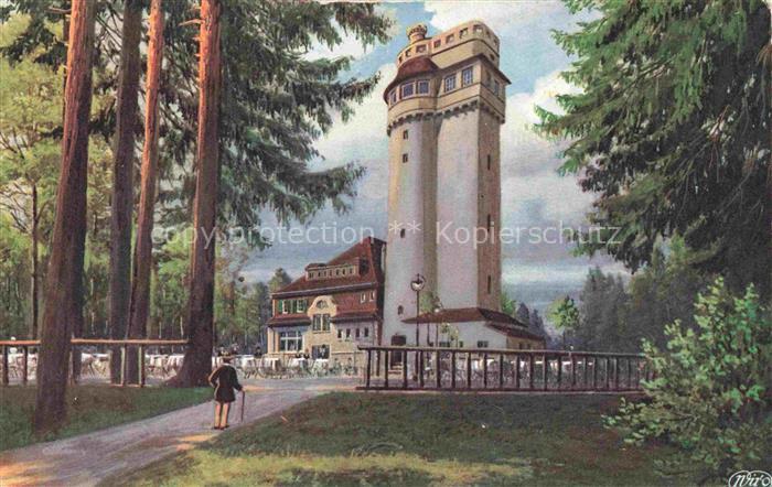 BADEN-BADEN BW Markurbahn Restaurant mit Turm Wiedemanns Kuenstlerkarte