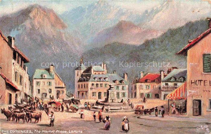 Laruns Oloron-Sainte-Marie 64 Pyrenees-Atlantiques Market Place Illustration