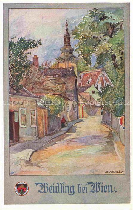 Weidling WIEN AT Ortsmotiv mit Kirche Fallboeck Kuenstlerkarte