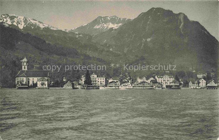 Beckenried Vierwaldstaettersee NW Ansicht vom See aus Blick gegen Buochserhorn