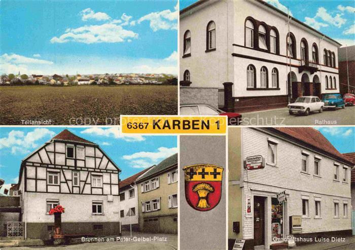Karben Wetteraukreis Hessen Teilansicht Rathaus Brunnen Peter-Geibel-Platz Gesch
