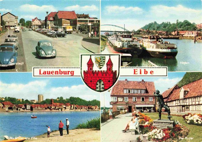 Lauenburg Elbe Schleswig-Holstein Oberstadt Hafen Partie an der Elbe Statue der