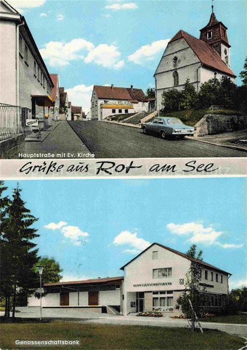 Rot am See Schwaebisch Hall BW Hauptstrasse Kirche Genossenschaftsbank