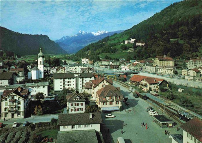 Ilanz Jlanz Glion GR Teilansicht Blick gegen Brigelserhoerner und Bifertenstock