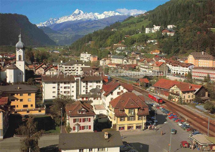 Ilanz Jlanz Glion GR Die erste Stadt am Rhein Blick gegen Brigelserhoerner