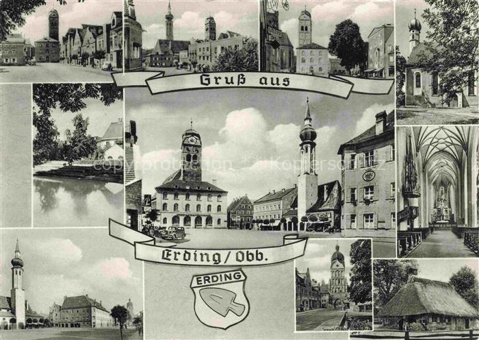 Erding Bayern Teilansichten Stadtzentrum Kirche Rathaus