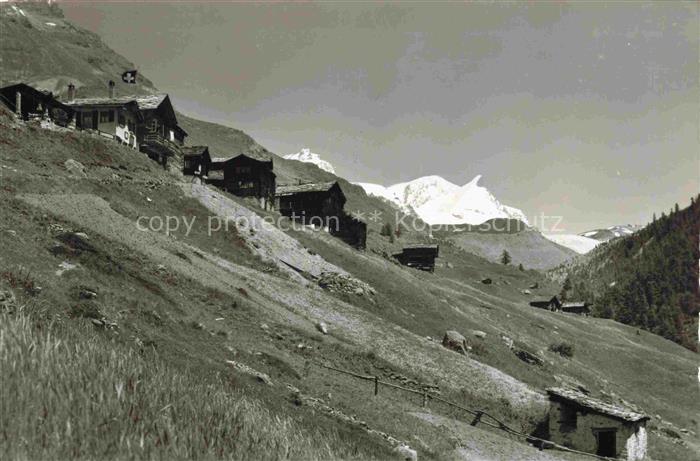 Findelen Findeln Zermatt Valais VS Bergrestaurant Blick gegen Rimpfischhorn Stra