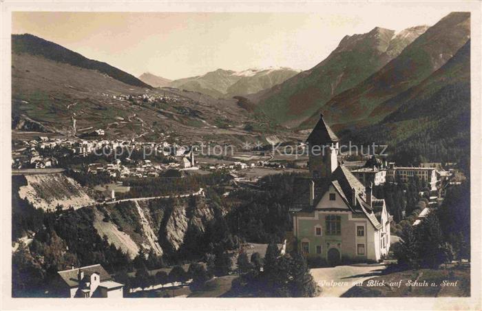Vulpera Tarasp Schuls Scuol GR Panorama mit Blick auf Schuls und Sent