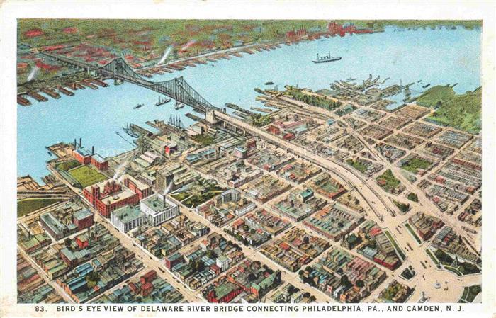 PHILADELPHIA  Pennsylvania USA Birds Eye view of Delaware River Bridge