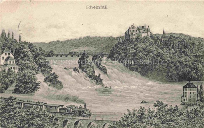 SCHAFFHAUSEN  SH Rheinfall Schloesschen Woerth Dampflokomotive Eisenbahn Kuenstl