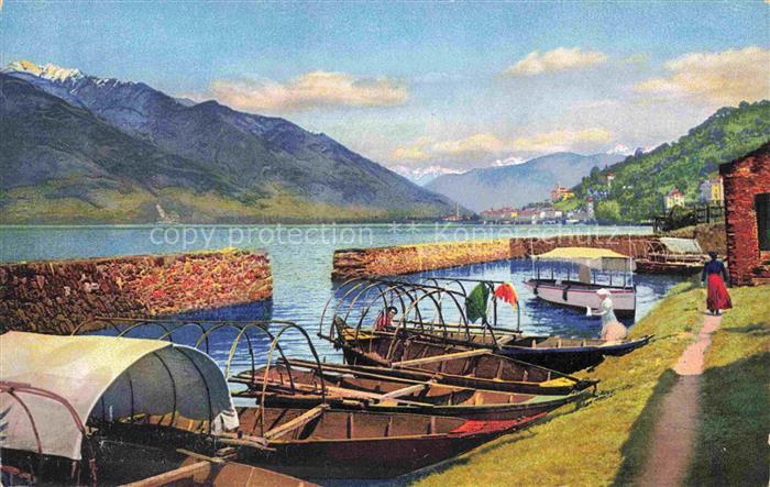 Vira -Gambarogno Locarno TI Panorama Uferpartie am Lago Maggiore Photochromie Ku