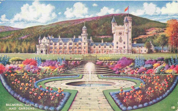 Balmoral Scotland UK The Castle and the gardens Drawing Kuenstlerkarte