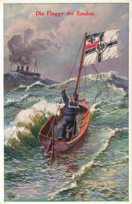 EMDEN Ostfriesland Die Flagge der Emden Auf hoher See Kuenstlerkarte