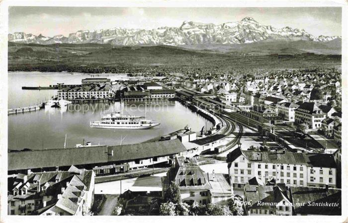 ROMANSHORN Bodensee TG Panorama Hafen Blick gegen Saentiskette Appenzeller Alpen