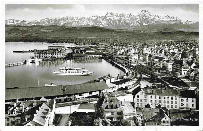 ROMANSHORN Bodensee TG Panorama Hafen Blick gegen Saentiskette Appenzeller Alpen