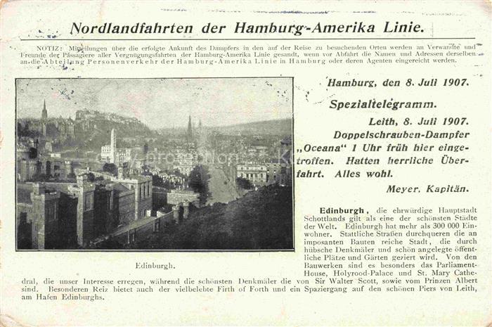 EDINBURGH  SCOTLAND UK Nordlandfahrten der Hamburg-Amerika-Linie Stadtpanorama