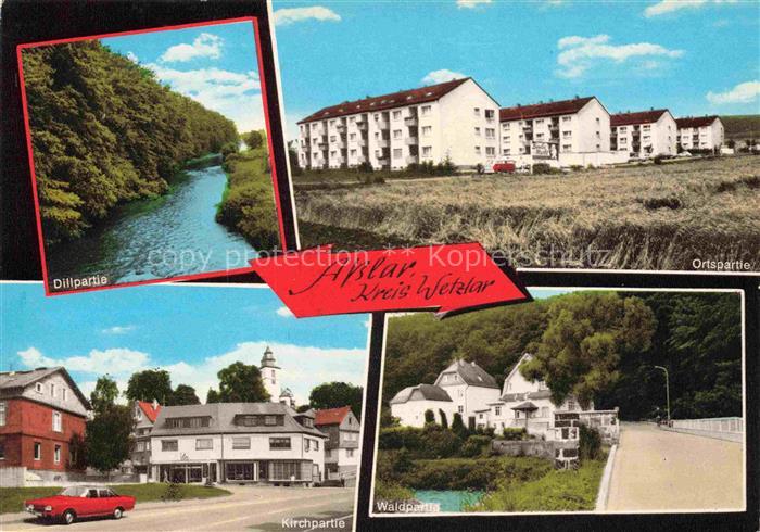 Asslar Lahn-Dill-Kreis Hessen Ortspartie Ansicht mit Kirche Waldpartie Uferparti