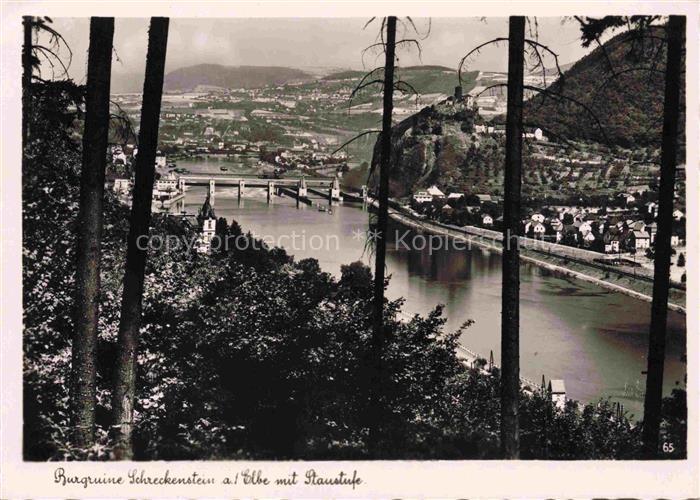 Aussig USTI NAD LABEM CZ Burgruine Schreckenstein an der Elbe mit Staustufe