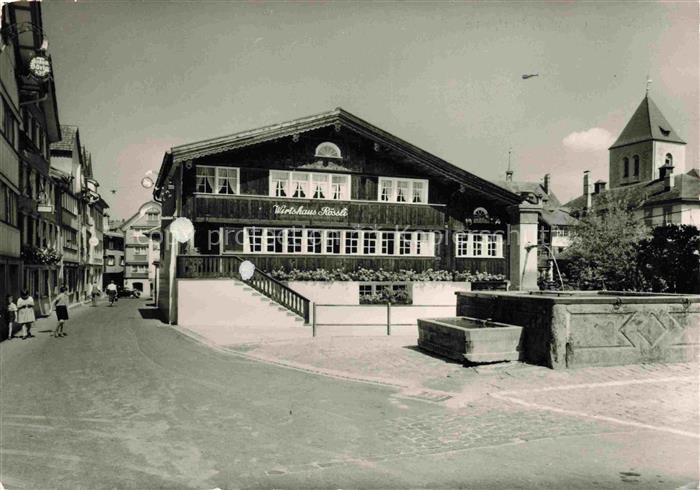 Appenzell-Stadt IR Dorfpartie Brunnen Wirtshaus Roessli