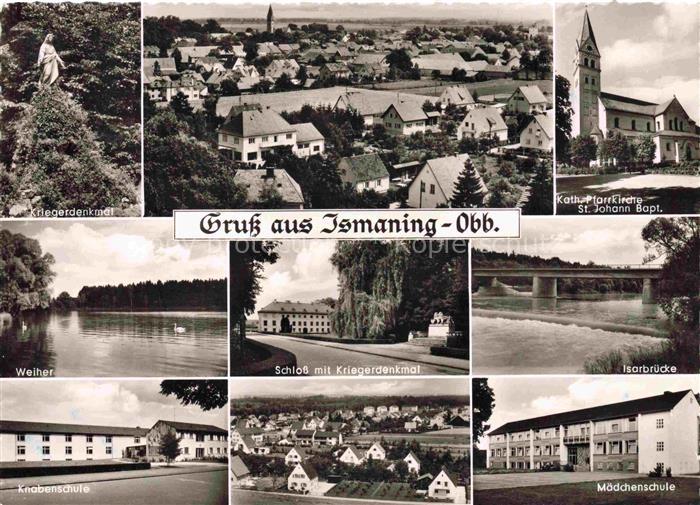 Ismaning Bayern Stadtpanorama Kriegerdenkmal Kirche Weiher Schloss Isarbruecke S