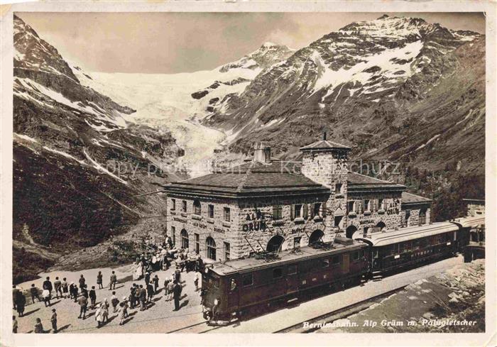 Alp Gruem Bernina GR Bernina-Bahn Panorama Blick gegen Paluegletscher