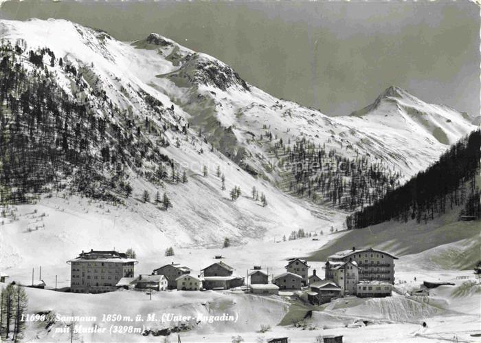 Samnaun Dorf GR Panorama Blick gegen Piz Muttler
