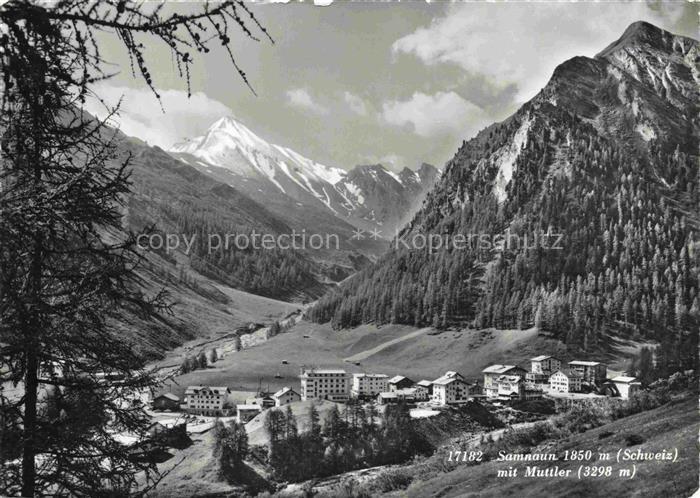 Samnaun Dorf GR Panorama Blick gegen Piz Muttler