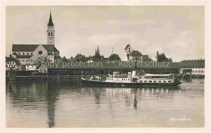 ROMANSHORN Bodensee TG Faehre Blick zur Kirche Ansicht vom See aus