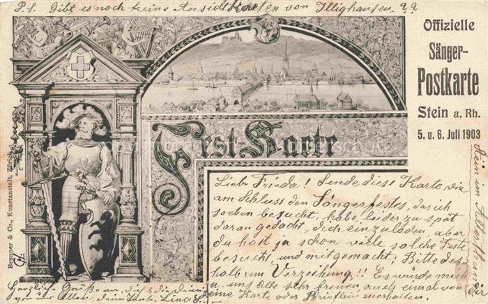 STEIN  AM RHEIN SH Ritterstatue Panorama Saenger Postkarte